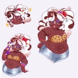 1boy adorable affogato_cookie alternate_body_type alternate_hairstyle beautiful belly chubby chubby_femboy chubby_male cookie cookie_humanoid cookie_run cookie_run_kingdom cute dark-skinned_femboy dark-skinned_male dark-skinned_sissy dark-skinned_twink dark_skin devsisters femboy food_creature food_humanoid girly girly_boy gyaru lipstick long_nails makeup male male_only momo_muff1n nail_polish shirtless solo solo_male twink white_hair