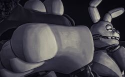 3_toes 3d_(artwork) animatronic anthro close-up digital_media_(artwork) duo erection feet five_nights_at_freddy's foot_fetish foot_focus foot_play footjob genitals hi_res hindpaw humanoid_genitalia humanoid_penis lagomorph leporid looking_back lying machine male male/male mammal on_front paws pe1wer penis rabbit rabbit_ears robot robot_anthro scottgames sex soles spring_bonnie_(fnaf) toes widescreen