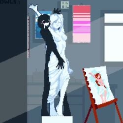 animated anon anonymous_male barefoot belly_button braided_hair canvas canvas_(object) close-up death dialogue dialogue_box dialogue_bubble drawing dwls_ enamored english_text female female_death horny_male light-skinned_female light_skin long_hair male_death naked naked_female naked_lady nipples no_sound original original_character petrification pixel pixel_animation pixel_art questionable_consent ryona sparkles statue statue_transformation statuefication stone straight surprised sweat sweatdrop sweating tagme talking turned_to_stone twitching video
