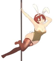 1girls between_legs breasts bunnysuit c_starlett character_request copyright_request female female_only nipple_slip nipples pole_dancing thick_thighs