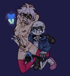 2boys albinoart anal anal_sex arms_behind_head arms_up blue_blush blue_cum blushing cum cum_inside cumming cumming_together cumming_while_penetrated cumming_while_penetrating cumshot danganronpa ectobody ectopenis footwear fully_clothed gay gay_sex legs_behind_back male_only nagito_komaeda nipple_piercing non-human piercing red_stockings sans sansmaeda sitting_on_floor skeleton soul_sex stockings straight_hair sweat sweating twink undertale wtf yaoi