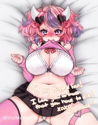 1girls heart_eyes ironmouse laying_on_bed lifted_shirt lifting_clothing meowyin skirt tagme themeowyin virtual_youtuber vshojo