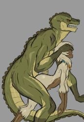 alligator anal cottt(artist) cottt_(artist) covering_eyes covering_face creepy femboy fucked_from_behind fucked_silly fur furry gay goat grabbing_from_behind larger_male lizard lizardman reptile tongue_out white_fur