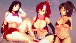 3d 3girls alternate_costume armwear bare_shoulders big_breasts bikini_top bishoujo_senshi_sailor_moon black_hair blue_eyes breast_grab brown_eyes brown_hair claire_redfield cleavage clothing clouds collar curvaceous curvy female_only fingerless_gloves gloves half-closed_eyes hand_on_ass hand_on_breast hands_behind_head huge_breasts koikatsu large_breasts long_hair looking_at_viewer micro_bikini miniskirt pink_legwear pinup ponytail red_hair rei_hino resident_evil revealing_clothes sailor_collar sailor_mars scarf school_uniform shorts skirt skull_hair_ornament sky smile stockings swimsuit takeo92 tengen_toppa_gurren_lagann thick_thighs underboob wide_hips yellow_eyes yoko_littner