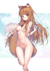 1girls amber_eyes animal_ears ass_visible_through_thighs bangs barely_visible_pussy blush blushing_at_viewer brown_fur brown_hair ear_fluff ear_tuft eyebrows_visible_through_hair female female_only holding_own_tail holding_tail holo hong_(white_spider) innie_pussy long_hair looking_at_viewer medium_breasts nail_polish naked navel nipples nude nude_female painted_nails pussy solo solo_female spice_and_wolf tail two_tone_fur uncensored walking walking_towards_viewer wolf_ears wolf_girl wolf_tail