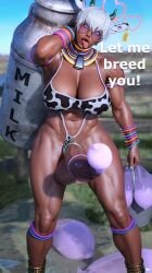 3d abs ahe_gao balls bikini bikini_aside blue_eyes breasts cock_out condom condom_balloon condom_filling condom_on_penis cow_ears cow_futa cow_horns cow_print cow_print_bikini cowbell cum cum_pool cum_puddle dark-skinned_futa dark_skin elena_(street_fighter) english_text farm feet foreskin futa_only futanari hdregrets heat in_heat intersex large_balls large_penis muscular muscular_futa muscular_legs panties_aside partially_retracted_foreskin penis selfie short_hair street_fighter sunglasses swimsuit talking_to_viewer text thick_thighs tongue tongue_out uncircumcised uncut uncut_futa uncut_penis veiny_penis white_hair