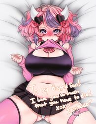 1girls heart_eyes ironmouse laying_on_bed lifted_shirt lifting_clothing meowyin skirt tagme themeowyin virtual_youtuber vshojo