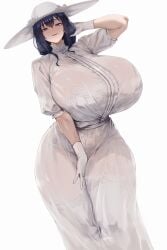 1girls big_breasts blue_eyes blue_hair bra breasts child_bearing_hips dress female female_only giant_breasts gigantic_breasts gloves hasshaku-sama hasshaku-sama_(cosplay) hat hololive hololive_english huge_breasts legend lingerie long_hair massive_breasts mature_female monster_girl nightmare_waifu ouro_kronii panties pose posing public_domain sun_hat thick thick_hips thick_legs thick_thighs thigh_highs thighhighs urban_legend virtual_youtuber white_body white_dress white_skin zer0.zer0 zer0artzer0