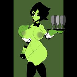 agent_pea agent_pea_(pvz) exposed_breasts green_skin peashooter_(pvz) plant plantie plants_vs_zombies ray54612277 waitress wink