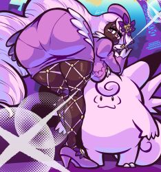 1girls alternate_version_available ass ass_focus bent_over big_ass big_breasts breasts bubble_ass bubble_butt clefable dat_ass dress female female_focus fishnet fishnet_legwear fishnets game_freak gloves hair hair_ornament handwear hat headwear heels high_heels huge_ass jacinthe_(pokemon) legwear linaciari long_hair looking_at_viewer looking_back pantylines pink_dress pink_hair pixy_(pokemon) pokemon pokemon_(species) pokemon_legends:_z-a purple_eyes sparkles stare yukari_(pokemon)