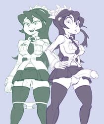 2futas clone erection filia_(skullgirls) fukua_(skullgirls) futa_only futanari lab_zero_games penis_in_thighhighs rolld6toporn samson_(skullgirls) school_uniform shamone_(skullgirls) skullgirls stockings thighhighs