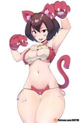 1girls absurd_res animal_ears animal_lingerie bell belly blush breasts brown_hair cat_ears cat_girl cat_keyhole_bra cat_lingerie cat_tail choker cleavage clothing_cutout female female_only gloves hi_res hotvr keyhole lingerie long_hair mandalay midriff my_hero_academia nekomimi open_mouth panties red_eyes shino_sousaki side-tie_panties smile standing tail teeth thigh_gap tongue underboob underwear white_background wide_hips wild_wild_pussycats