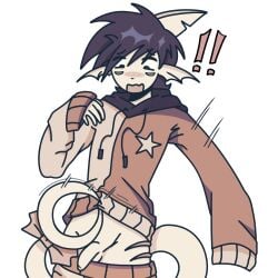 !! 1boy anthro balls blue_hair blush bow chasper_(galacticalss) digital_media_(artwork) dorsal_fin embarrassed femboy fins flaccid flashing foreskin furry galacticalss hips hoodie looking_down male male_only markings otoko_no_ko penis pulling_clothing shark shark_tail shocked shocked_expression shorts small_penis solo star wardrobe_malfunction white_background wide_eyed