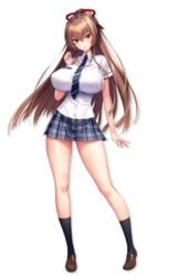 big_breasts breasts derauea game_cg loafers long_hair looking_at_viewer mako_yumegasaki milk_factory motto!_haramase!_honoo_no_oppai_isekai_chou_ero_succubus_gakuen! official_art school_uniform schoolgirl short_skirt succubus tie