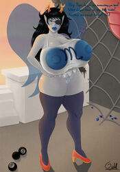 1girls 2021 8_ball ;) big_areola big_breasts big_nipples black_hair blue_eyes blue_lips blue_nails blue_nipples blush breasts clothing cobwebs dialogue dice eye_patch fangs glasses grey_skin high_heels homestuck horns long_hair ms_paint_adventures nipples nipples_visible_through_clothing ocdil pointy_ears pubic_hair pussy pussy_juice robotic_arm see-through_clothing solo stockings text thick_thighs thigh_highs troll vriska_serket wet_pussy wings