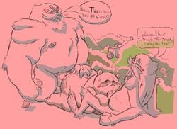 2021 absurd_res anal anthro belly bigfoot blush cartoon_network charlie_(wbb) english_text genitals giant_panda group group_sex haxsmack hi_res male male/male male_only mammal muscular muscular_male nipples oral overweight overweight_male panda_(wbb) penis ralph_(wbb) sex sketch text threesome ursid we_bare_bears