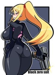 1girls alternate_color ass big_ass big_breasts big_butt blonde_hair bodysuit breasts female gun iriomote_umineko metroid nintendo png samus_aran solo source_request super_smash_bros. tagme zero_suit zero_suit_samus