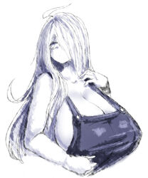 1girls 2b213 big_breasts breasts curvy female hair_over_one_eye huge_breasts large_breasts mei_(2b213) monochrome no_bra sideboob solo solo_female source_request tagme