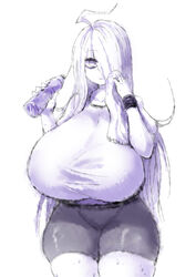 2b213 bike_shorts curvy eye_bags female huge_breasts mei_(2b213) solo source_request sportswear tagme