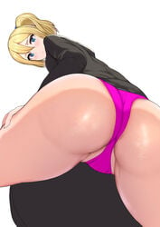 1girls ass big_ass big_butt blonde_hair blue_eyes blush eye_contact female hayasaka_ai huge_ass kaguya-sama_wa_kokurasetai_~tensai-tachi_no_renai_zunousen~ looking_at_viewer looking_down panties ponytail sikijou77o skj_77o solo thick_thighs thighs white_background wide_hips