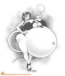 belly_button belly_button_ring black_and_white black_bra black_hair black_heels black_thong bubble_butt child_bearing_hips demon_girl demon_horns demon_tail hand_on_belly huge_ass huge_breasts hyper hyper_belly hyper_pregnancy keerlyna long_hair marrazan monster_girl nipple_bulge pregnant pregnant_belly pregnant_female smug_face succubus swimsuit thick_thighs volleyball voluptuous