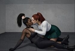 boots domination ebony hair_pulled_back hairpull kissing nylon pantyhose ponytail ryona tights wrestling wrestlingryona