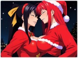 2females 2girls 2women ai_generated akeno_himejima christmas girl_on_girl high_school_dxd lesbian_couple love lovers merry_christmas rias_gremory sapphic yuri yuri yuri