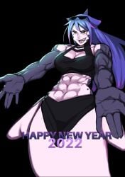 abs happy_new_year happy_new_year_2022 mako_(monster_girl_island) monster_girl monster_girl_island muscles muscular_female outdated toned toned_body toned_female toned_stomach