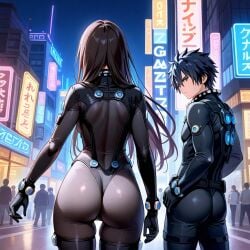 1female 1male ai_generated crossover fairy_tail gantz gantz_suit gray_fullbuster reika_shimohira