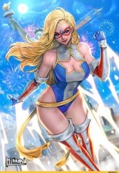 big_breasts blonde_female blonde_hair blue_eyes breasts charlotte_vanders female_superhero hibren kamen_america kamen_america_(character) kamen_america_(series) long_blonde_hair long_hair smile superhero superheroine tagme thick_thighs