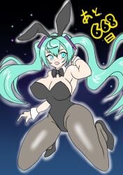 big_breasts blue_eyes blue_hair bunnysuit hatsune_miku pov thick_thighs twintails vocaloid