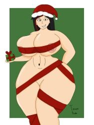 ai_generated big_ass big_breasts big_hips big_thighs christmas japanese_female kiko merry_christmas nude_female oc original_character present ribbons toweldude