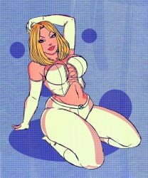 1girls big_ass big_breasts big_thighs blonde_hair blue_eyes bob_cut corset emma_frost looking_at_viewer marvel masochistmaverick pants pose thick_thighs tight_clothing