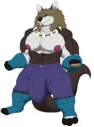 alpha_channel alythewolfcat anthro athletic_tape big_bulge big_muscles big_pecs bottomwear bulge clothing detailed_bulge fangs genital_outline hair hair_over_eyes hi_res huge_bulge huge_muscles huge_pecs hyper hyper_bulge kangaroo macropod male mammal marsupial muscular nipples pecs penis_outline shorts solo teeth tooth_necklace torn_bottomwear torn_clothing torn_shorts