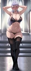 1female 1girls 1milf acier_silva big_breasts black_clover breasts elegant female female_focus female_only grey_hair large_breasts milf purple_eyes royal royalty silver_hair stockings the_amazing_gambit underwear white_hair