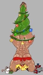 big_breasts bow christmas christmas_ornaments eljarochofeliz fire_hair muscular muscular_female muscular_thighs optimus_prime presents puppet_(eljarochofeliz) smirk sunflower_(pvz) thick_thighs titania_(eljarochofeliz)