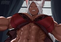 1girls abs anime athletic athletic_female big_breasts boku_no_hero_academia breasts bunny_ears bunny_girl clothed clothed_female dark-skinned_female dark_skin female female_focus female_only heroine human human_female large_boobs large_breasts long_hair long_hair_female looking_at_viewer looking_down looking_down_at_viewer manga miruko muscular muscular_female my_hero_academia paraiiaxfused rabbit_ears rabbit_girl red_eyes rumi_usagiyama solo solo_female solo_focus superhero superheroine toned toned_female usagiyama_rumi white_hair white_hair_female