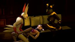 16:9 3d_(artwork) 3d_animation animated anthro anthrofied bad_metadata bed bisexual bodily_fluids bouncing_breasts breasts cunnilingus digital_media_(artwork) eeveelution espeon evilbanana facesitting female female/female furniture generation_2_pokemon generation_3_pokemon genital_fluids genitals group group_sex high_framerate long_playtime lying male male/female male_penetrating nintendo nipples no_sound nude on_back oral penetration penile penile_penetration penis penis_in_pussy pillow pokemon pokemon_(species) pokemorph pussy sex sitting_on_another source_filmmaker_(artwork) spread_legs spreading table_lotus_position tagme threesome trio umbreon vaginal_fluids vaginal_penetration vaginal_penetration video video widescreen zangoose