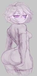 1girls alter_belt ass_grab black_gloves black_socks breasts fnafhs fnafhsrule34 gloves large_ass looking_at_viewer looking_back presenting_ass puppet_(fnaf) purple_eyes sketch small_breasts smiling_at_viewer socks thick_ass thick_hips thick_thighs thong white_hair