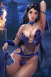 1girls 2d armpits black_hair brown_eyes cleavage fingerless_gloves kitana kitana_(mk9) large_breasts looking_at_viewer mortal_kombat mortal_kombat_(2011) prywinko revealing_clothes voluptuous