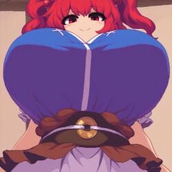 ai_generated big_breasts breasts clothing huge_breasts komachi_onozuka looking_down namako_daibakuhatsu_(style) onozuka_komachi tagme touhou