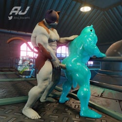 1:1 2boys 3d 3d_(artwork) aj_racer95 anal anal_sex anthro ass digital_media_(artwork) domestic_cat duo epic_games feet felid feline felis fortnite gay genitals goo_creature goo_humanoid hand_on_penis hand_on_shoulder humanoid male male/male mammal meowscles_(fortnite) penetration penis rippley slime slurp_(fortnite) spread_legs spreading tagme video_games