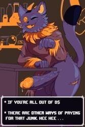 1boy anthro ayetae-plum deltarune dick fur furry highres huge_cock leaking_precum male male_only nonbinary_(lore) offering plushie precum precum_drip seam_(deltarune) shop shopping solo