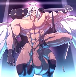 abs angel angel_wings club cock_ring cum cum_drip foreskin gay halo huge_ass huge_balls huge_cock huge_testicles hyper hyper_balls hyper_genitalia hyper_muscles hyper_penis hyper_testicles insomnia leaking_cum leaking_penis leaking_precum leather male male_only muscle muscles muscular_male nipples precum smile smiling_at_viewer solo spikes vest whatinsomnia white_hair white_skin wings