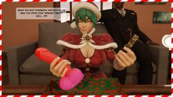 collar dildo female female_only green_hair kiriko_(overwatch) overwatch text xmas