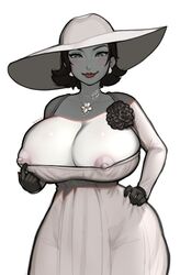 1girls alcina_dimitrescu artist_request big_breasts big_hat black_hair black_hat breasts breasts_bigger_than_head breasts_out busty capcom cleavage dark_hair dress earrings eyelashes eyeshadow female female_only female_solo gloves hat headwear hourglass_figure huge_breasts jewelry large_breasts large_hat lipstick looking_at_viewer makeup mature_woman milf monster_girl necklace nipples pale-skinned_female pale_skin red_lips red_lipstick resident_evil resident_evil_8:_village short_hair solo solo_female taller_female taller_girl vampire wide_brim_hat wide_brimmed_hat yellow_eyes