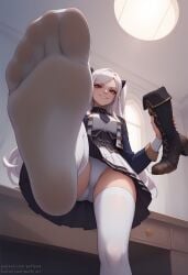 1girls ai_generated alexia_midgar boots dirty_feet feet female_focus female_only foot_fetish foot_focus panties pov puffyart socks stepped_on the_eminence_in_shadow thick_thighs thighhighs