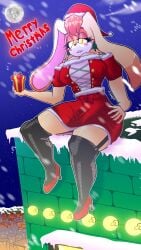 big_ass big_breasts christmas christmas_outfit freddyyt200 milf mistletoe sitting_down snowing sonic_(series) sonic_the_hedgehog_(series) style_imitation style_parody thick_thighs vanilla_the_rabbit