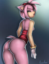 amy_rose anthro ass female furry gloves hair hedgehog looking_back lucreteer pink_hair sega solo sonic_(series) tan_body tongue tongue_out