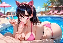 ai_generated ass bikini blowjob d.va fellatio fit_female handjob mixoai naughty_face overwatch overwatch_2 patreon pool